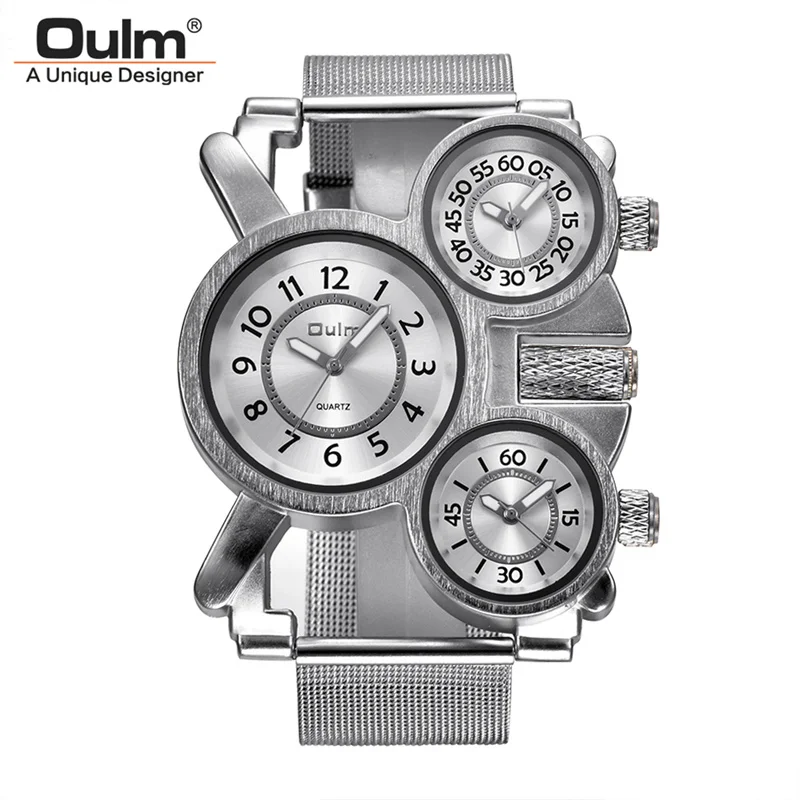 Oulm Unique Three Time Zone Male Watch Mesh Steel Watchband Luxury Brand Watches Men Tourism Multiple Time Zone Watch Hours
Oulm Unique Three Time Zone Male Watch Mesh Steel Watchband Luxury Brand Watches Men Tourism Multiple Time Zone Watch Hours