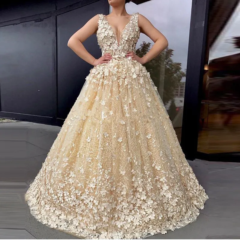 Champagne Vestido De Noiva Muslim Wedding Dresses Ball Gown V-neck Lace Flowers Dubai Arabic Wedding Gown Bridal Dresses
Champagne Vestido De Noiva Muslim Wedding Dresses Ball Gown V-neck Lace Flowers Dubai Arabic Wedding Gown Bridal Dresses