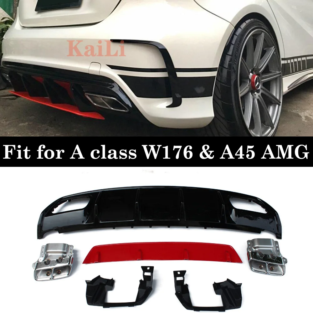A45 Diffuser+304 Stainless Steel 4-Outlet Exhaust Tip ABS Fits For Mercedes Benz W176 Sport Edition A180 A200 A250 2013+
A45 Diffuser+304 Stainless Steel 4-Outlet Exhaust Tip ABS Fits For Mercedes Benz W176 Sport Edition A180 A200 A250 2013+