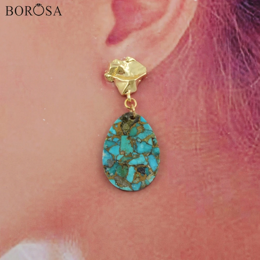 BOROSA Bohemian Gild Teardrop Shape Copper Natural Turquoises Slice Drop Earrings Natural Gems Slice Earrings for Lady G1796
BOROSA Bohemian Gild Teardrop Shape Copper Natural Turquoises Slice Drop Earrings Natural Gems Slice Earrings for Lady G1796