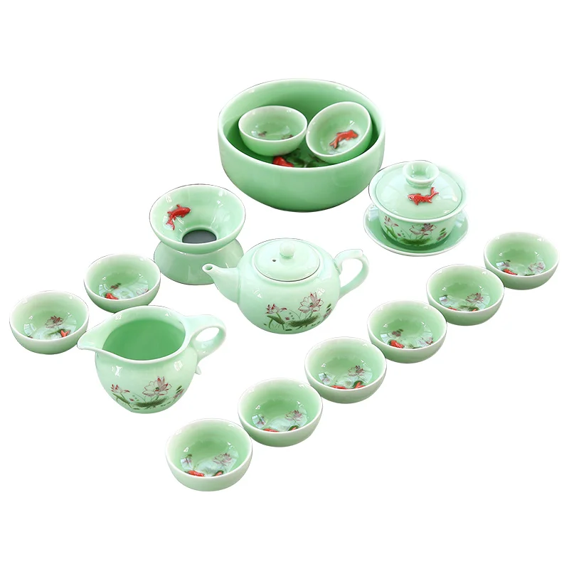 complete tea set longquan celadon porcelain kungfu tea cup pot fish relief cup of tea handpainted flower tea strainer pitcher
complete tea set longquan celadon porcelain kungfu tea cup pot fish relief cup of tea handpainted flower tea strainer pitcher