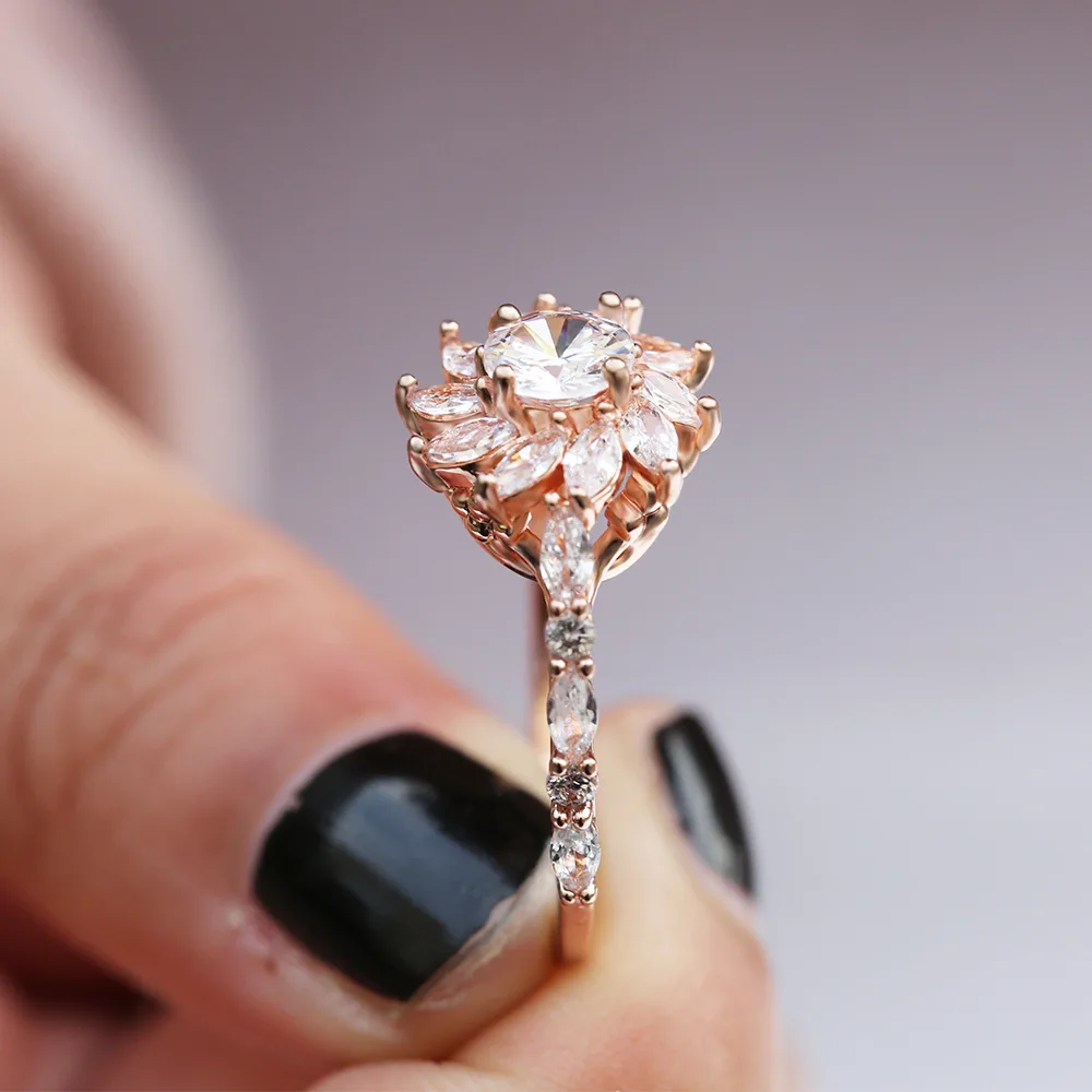 HUITAN Новый оригинальными подсолнухами из розового золота Цвет кольцо для женщин
