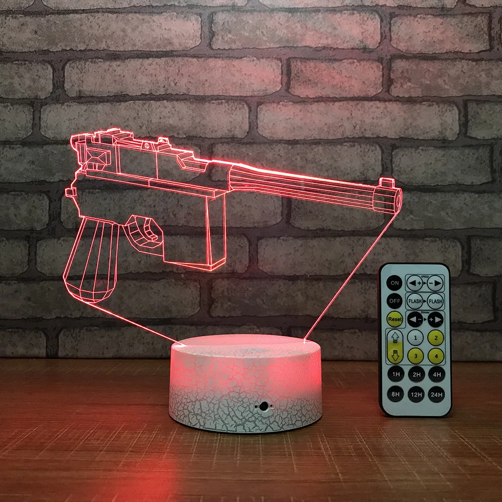 Gun LED 3D Table Desk Lamp USB 7 Colors Changing Night Light Kids Sleep Lighting Gift Home Decor White Base with RF Controller
Gun LED 3D Table Desk Lamp USB 7 Colors Changing Night Light Kids Sleep Lighting Gift Home Decor White Base with RF Controller