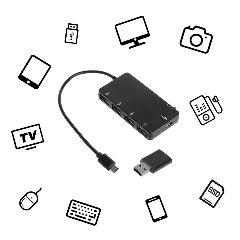 Male Micro USB to 4 Port USB 2.0 Female HUB Microusb OTG 4 Port Cable Hubs Power Charging Adapter Cable for Samsung Galaxy Phone
Male Micro USB to 4 Port USB 2.0 Female HUB Microusb OTG 4 Port Cable Hubs Power Charging Adapter Cable for Samsung Galaxy Phone