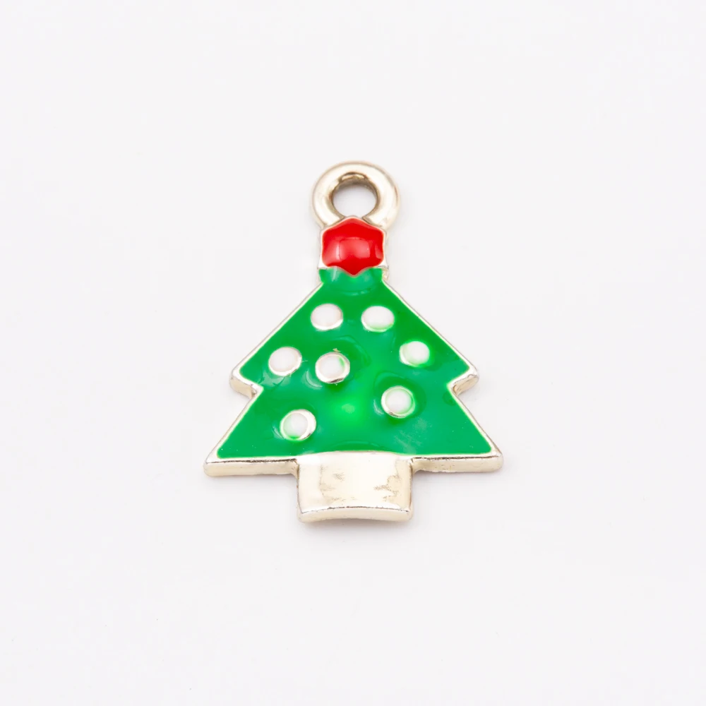 

10pcs tree Christmas Drip oil zinc alloy Charms Enamel Pendant Earrings Accessories for Ornaments DIY Material JQ600009