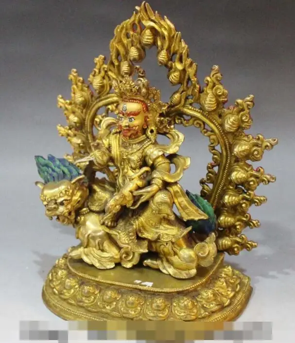 S01379 11" Bronze 24K Gold painting Yellow Jambhala Wealth God Ride lion Buddha Statue
S01379 11" Bronze 24K Gold painting Yellow Jambhala Wealth God Ride lion Buddha Statue