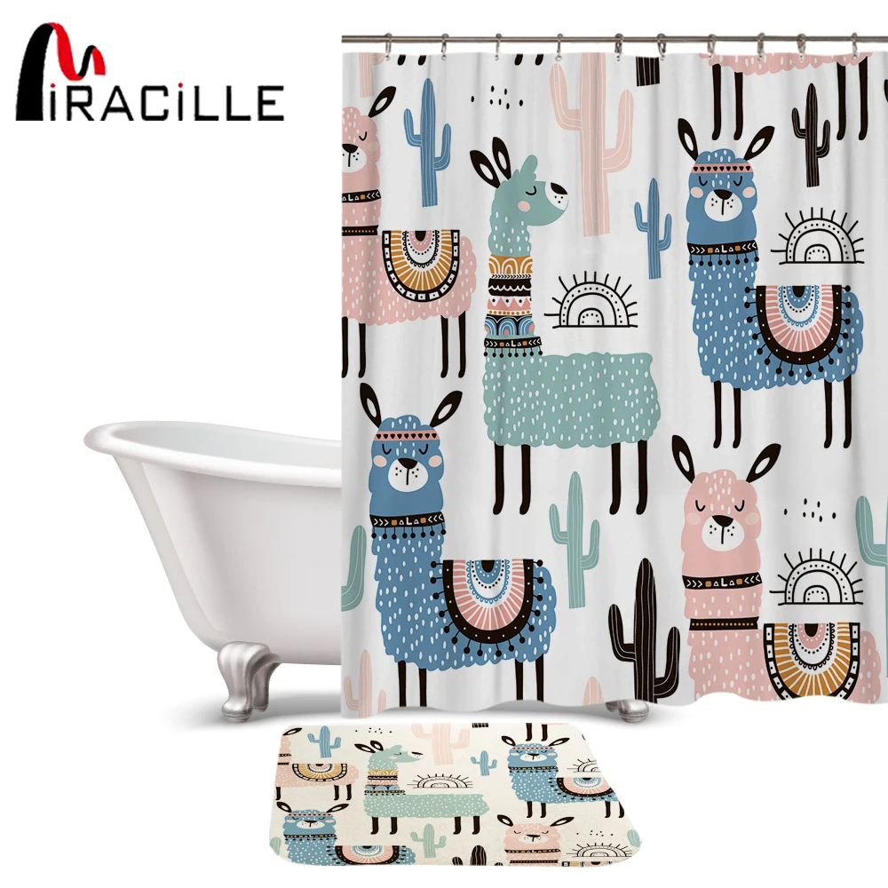 Miracille Lovely Cartoon Alpaca Pattern Polyester Waterproof Shower Curtains With Rectangle Non-slip Floor Mat Bath Curtain Set
Miracille Lovely Cartoon Alpaca Pattern Polyester Waterproof Shower Curtains With Rectangle Non-slip Floor Mat Bath Curtain Set