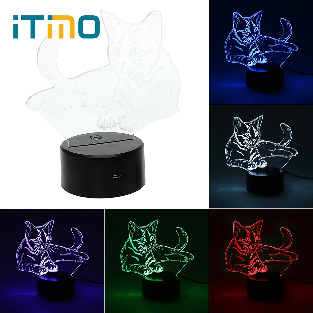 Ночной светильник iTimo Cat с 3D эффектом лампа дистанционным управлением питание от