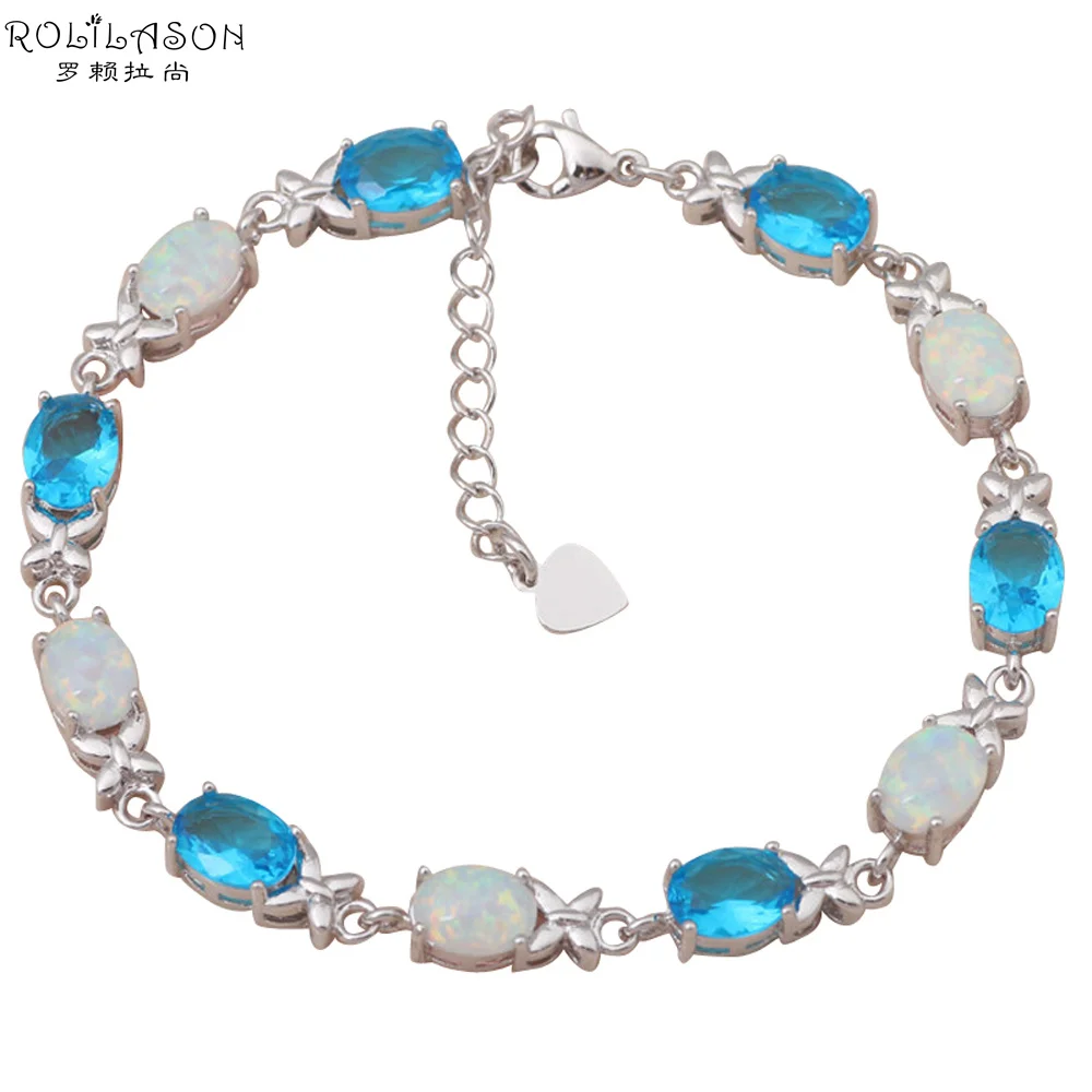 Женский серебряный браслет с голубым кристаллом белым огненным опалом|bracelet