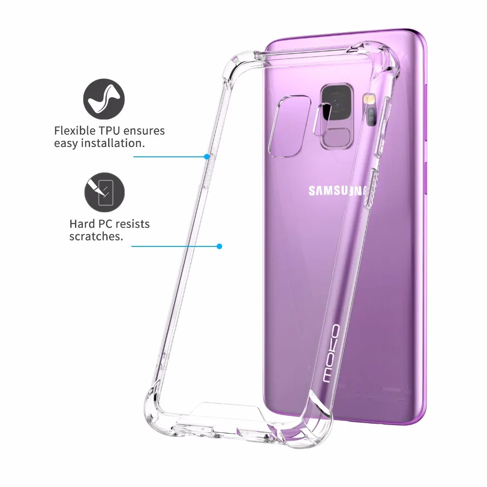 Кристально чистый чехол MoKo для Samsung Galaxy S9 усиленные углы ТПУ бампер Подушка