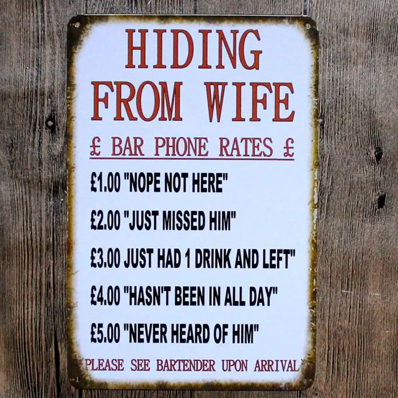 Hiding From Wife Family Rule Metal Tin Sign Vintage Plates For Wall Pub Home Art Retro Bar Decoration A-5825
Hiding From Wife Family Rule Metal Tin Sign Vintage Plates For Wall Pub Home Art Retro Bar Decoration A-5825