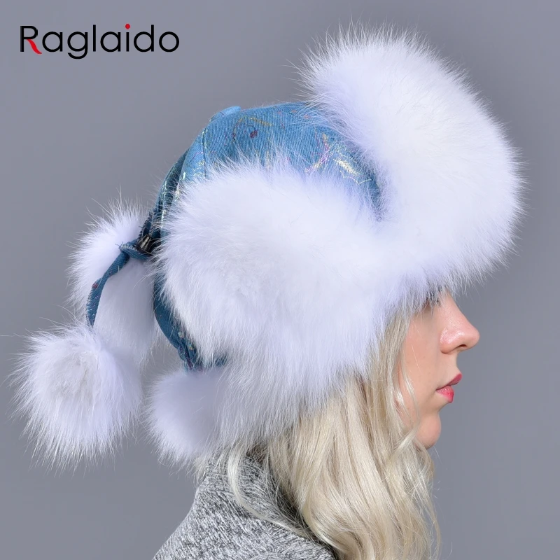 Winter Women's Bomber Hats ushanka natural fox fur warm thick denim trapper hats with earflaps winter stylish girls cap
Winter Women's Bomber Hats ushanka natural fox fur warm thick denim trapper hats with earflaps winter stylish girls cap