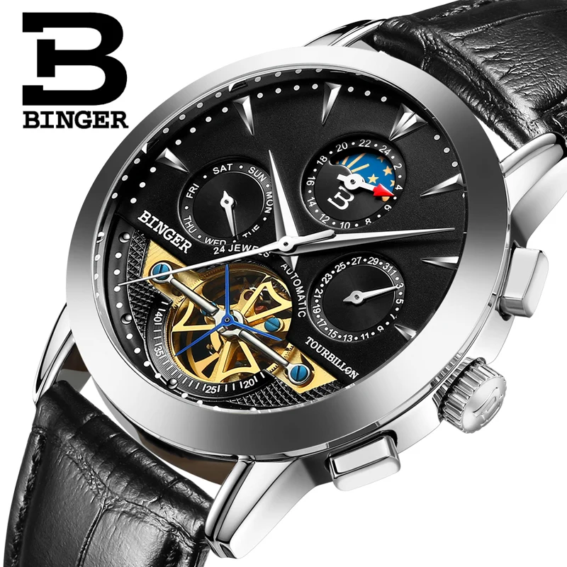 New Switzerland Luxury Brand Men's Watch BINGER Automatic Mechanical Wristwatches Moon Phase sapphire Tourbillon Clock B1188-4
New Switzerland Luxury Brand Men's Watch BINGER Automatic Mechanical Wristwatches Moon Phase sapphire Tourbillon Clock B1188-4