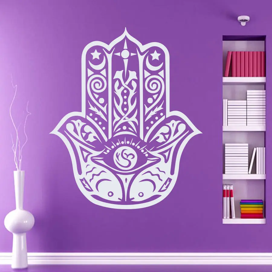

Виниловые наклейки на стену Фатима, ручная настенная наклейка, модное украшение для спальни, Йога, стиль бохо, настенная роспись, съемная наклейка Hamsa AY919