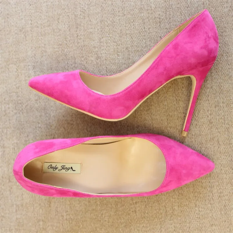 

Free shipping fashion women Pumps Fuchsia suede real leather Pointy toe high heels shoes size33-43 12cm 10cm 8cm Stiletto heeled