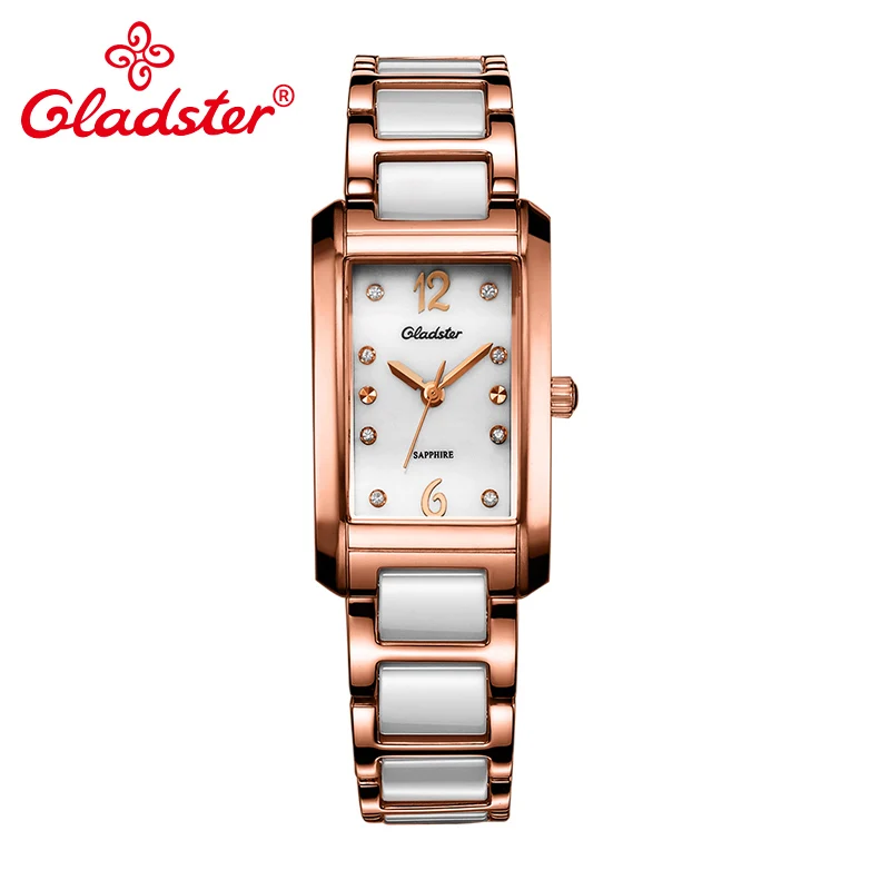 

Gladster Luxury Japan Miyota Movement Ladies Ceramic Steel Watch Sapphire Crystal Women Wristwatch Rectangle Quartz Female Clock