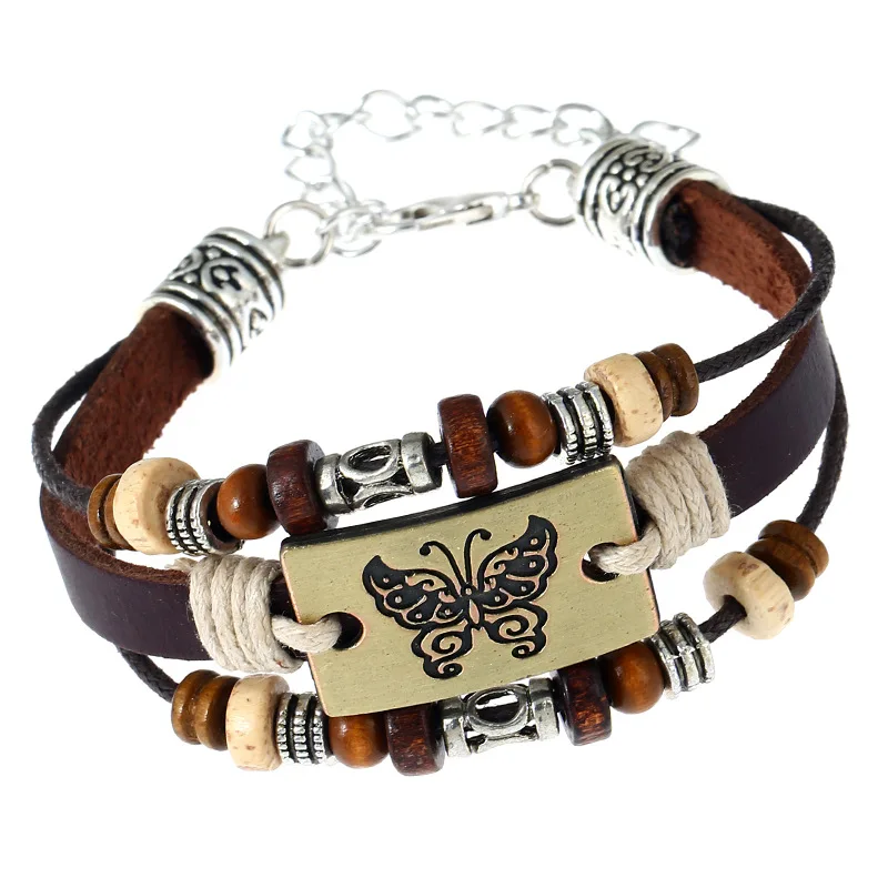 Handmade Punk Brown Genuine Leather Wood Beads Alloy Butterfly Charm Men Bracelets For Women Homme Femme Lover Gift Jewelry
Handmade Punk Brown Genuine Leather Wood Beads Alloy Butterfly Charm Men Bracelets For Women Homme Femme Lover Gift Jewelry