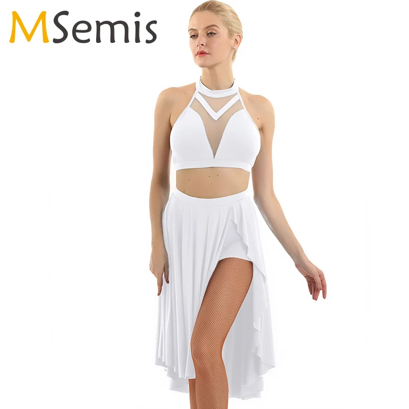Ballet Dress Adult Women Asymmetric Lyrical Dance Costumes Ballet Leotard For Women Halter Neck Backless Crop Top with Skirt
Ballet Dress Adult Women Asymmetric Lyrical Dance Costumes Ballet Leotard For Women Halter Neck Backless Crop Top with Skirt