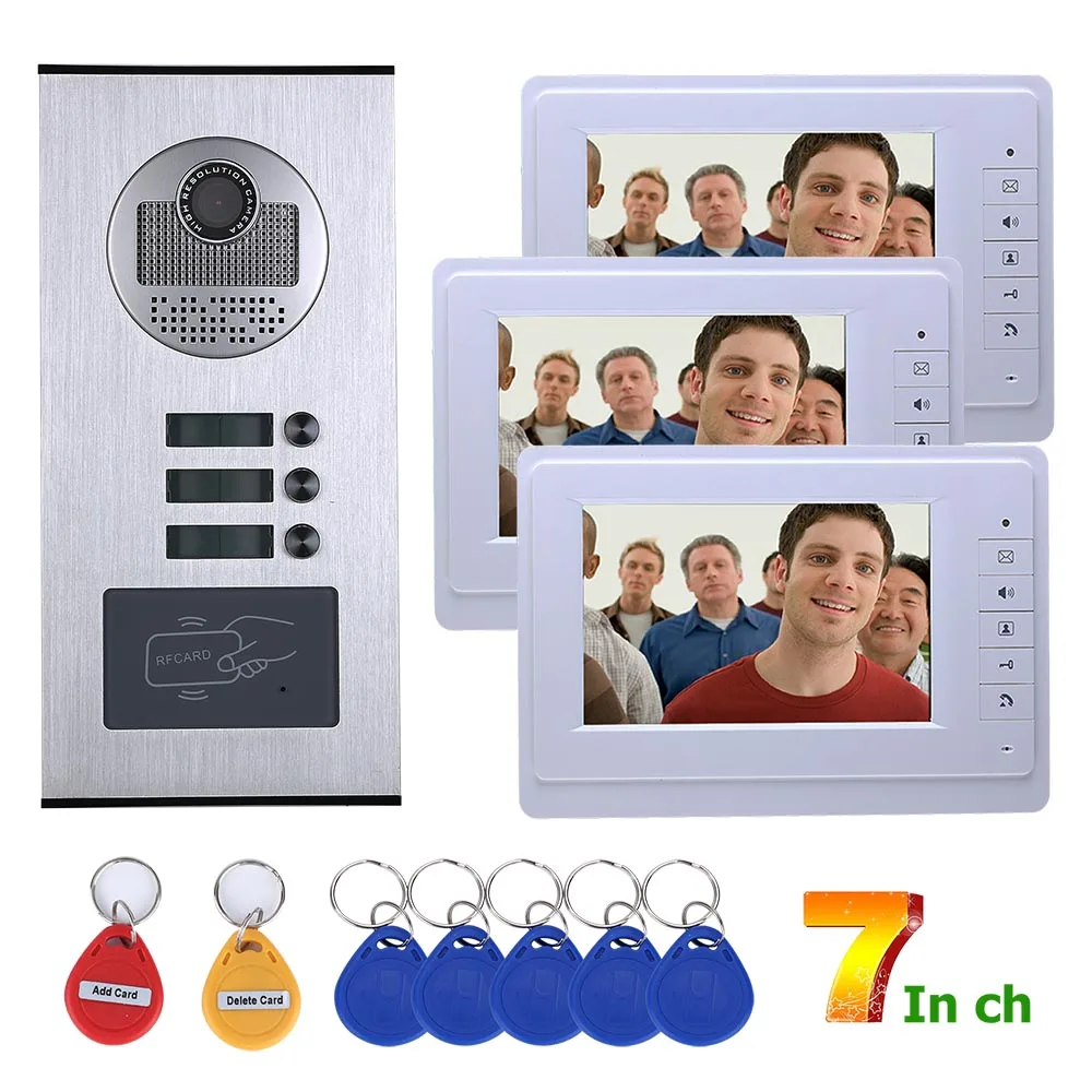 MAOTEWANG Video Intercom Systems 3 apartments 7 inch Video Door Phone System RFID IR-CUT HD 1000TVL Doorbell Camera
MAOTEWANG Video Intercom Systems 3 apartments 7 inch Video Door Phone System RFID IR-CUT HD 1000TVL Doorbell Camera