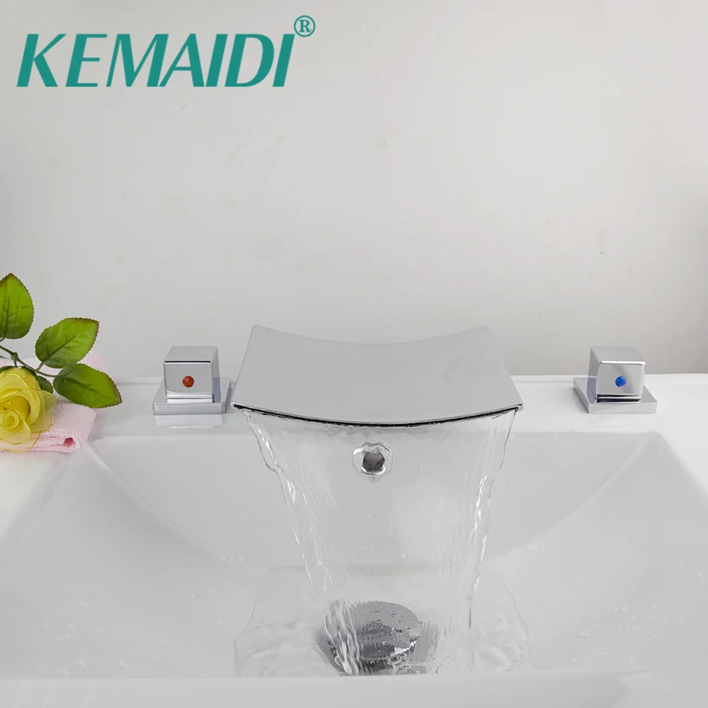 

KEMAIDI Solid Brass Bathtub Faucet Bath Tub Mixer Waterfall Faucet Spout Deck Mounted Bath Shower Mixer Taps