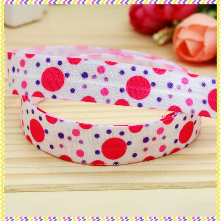 

5/8'' Free shipping Fold Elastic FOE polka dots printed headband headwear hairband diy decoration wholesale OEM P4445