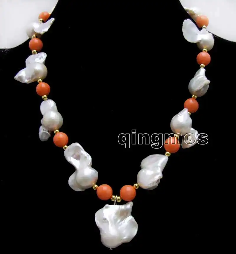 Big 20-35mm White Baroque Natural Nuclear pearl Pendant and 9-10mm Pink Coral 17'' Necklace-nec6367
Big 20-35mm White Baroque Natural Nuclear pearl Pendant and 9-10mm Pink Coral 17'' Necklace-nec6367