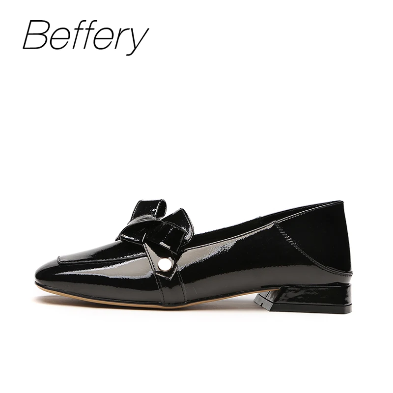 Beffery 2018 новые весенние женские туфли из лакированной кожи на плоской подошве