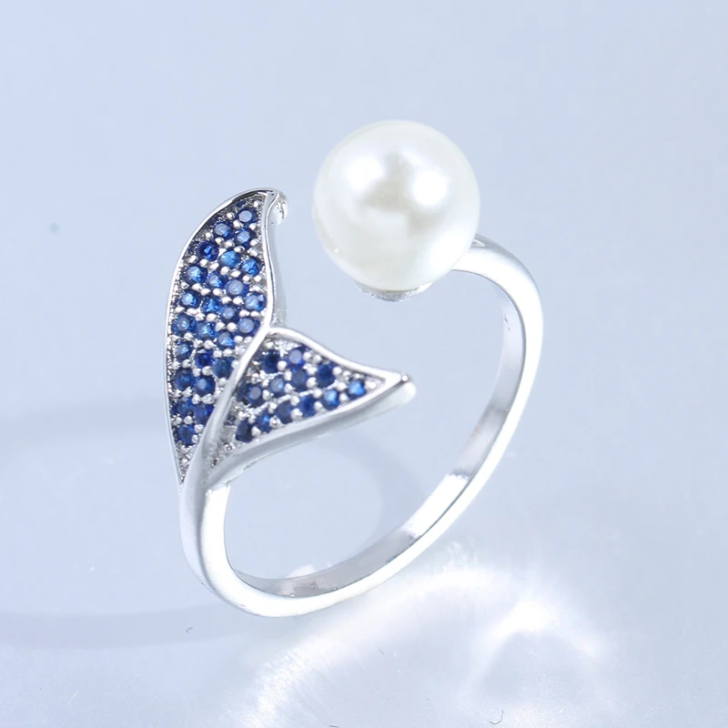 Fashion Sterling Adjustable Fish Tail Mermaid Pearl Engagement Open Rings for Women Blue Cz Wedding Rings
Fashion Sterling Adjustable Fish Tail Mermaid Pearl Engagement Open Rings for Women Blue Cz Wedding Rings