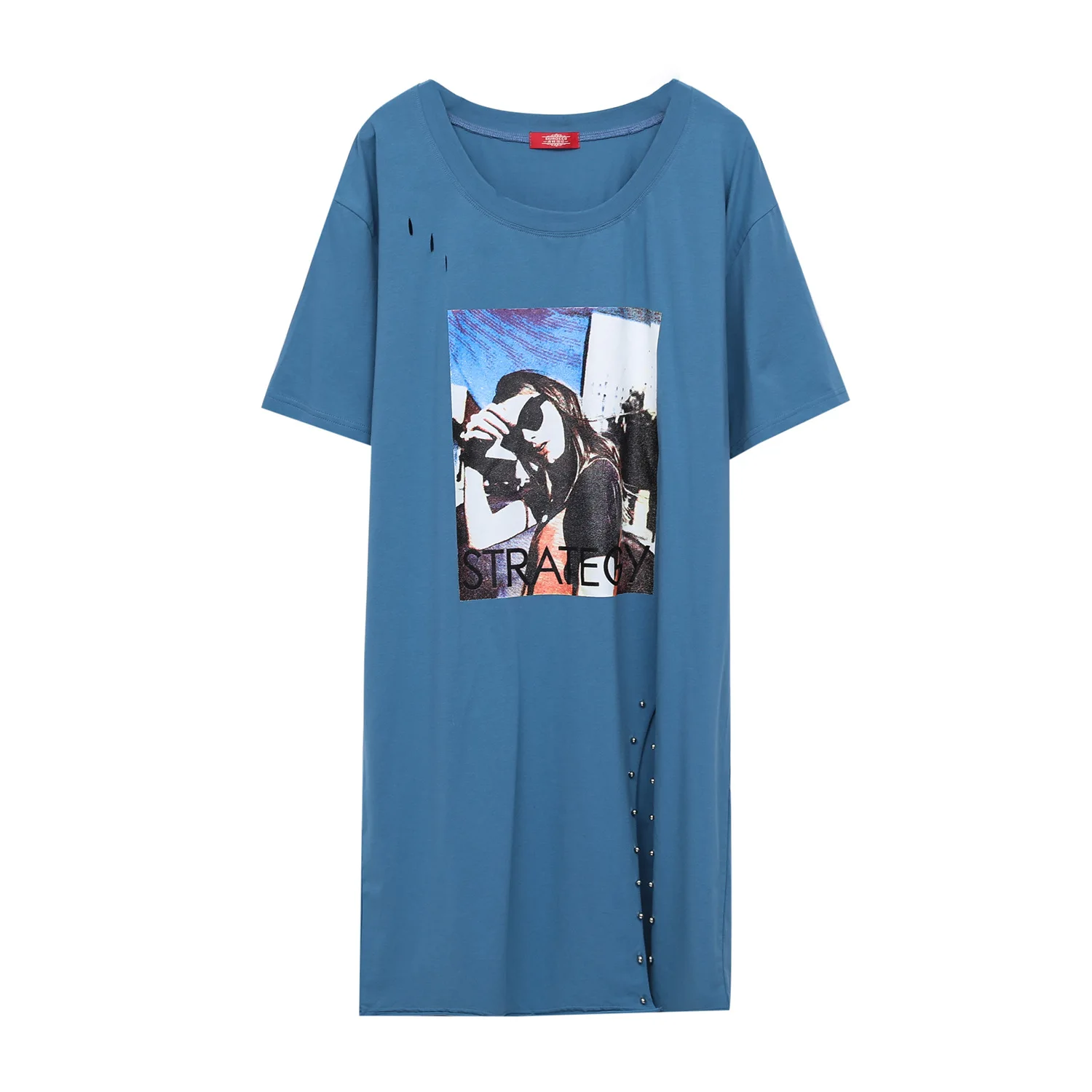 2019 Summer Woman Korean Plus Size Short Sleeve Crewneck Pattern Side Split Rivet Hole Casual Long T Shirt Fashion Streetwear
2019 Summer Woman Korean Plus Size Short Sleeve Crewneck Pattern Side Split Rivet Hole Casual Long T Shirt Fashion Streetwear