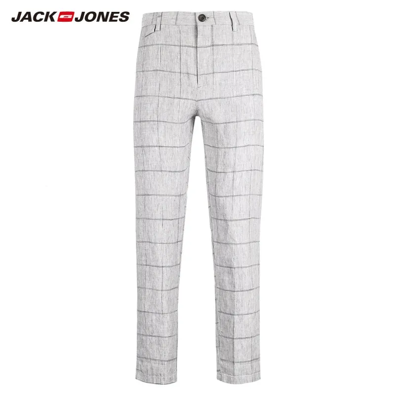 JackJones мужской льняной клетчатый костюм по фигуре повседневные брюки E |