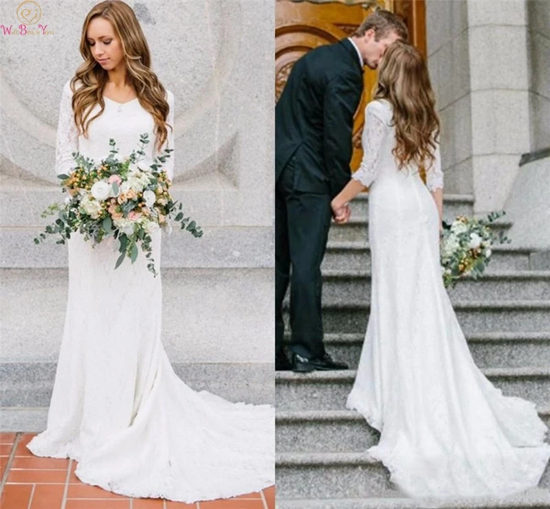 Elegant Long Beach Bridal Gowns Ivory Three Quarter Sleeve V Neck Lace Boho Wedding Dresses 2019 New Formal robe de mariee novia
Elegant Long Beach Bridal Gowns Ivory Three Quarter Sleeve V Neck Lace Boho Wedding Dresses 2019 New Formal robe de mariee novia