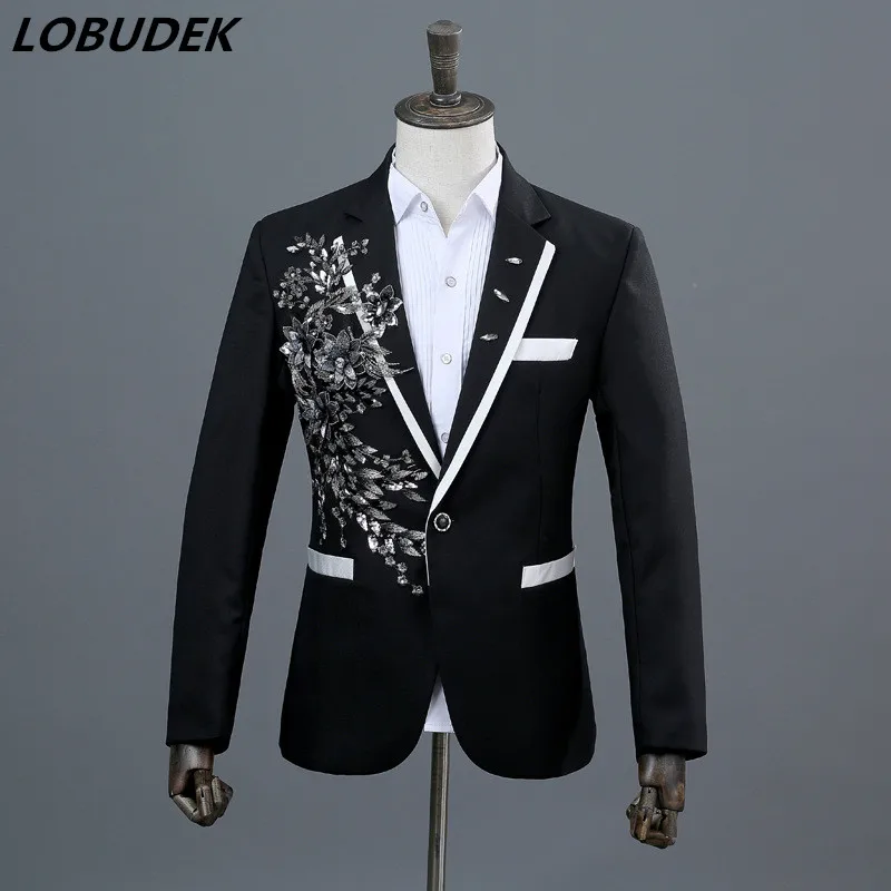 Male Black White Suits Red Blue Crystal Sequins Blazers Coat Costume Singer Chorus Compere Stage Outfit Wedding MC Groom Clothes
Male Black White Suits Red Blue Crystal Sequins Blazers Coat Costume Singer Chorus Compere Stage Outfit Wedding MC Groom Clothes