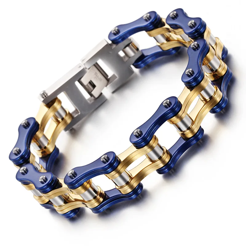 Bicycle bracelet trend gold blue thick cycling chain titanium steel bracelet jewelry wholesale
Bicycle bracelet trend gold blue thick cycling chain titanium steel bracelet jewelry wholesale