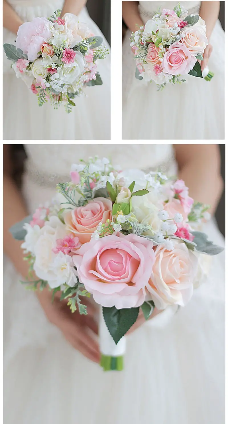 Ivory Pink Rose Wedding Flowers Bridal Bouquets Artificial Wedding Bouquet De Mariage Rose