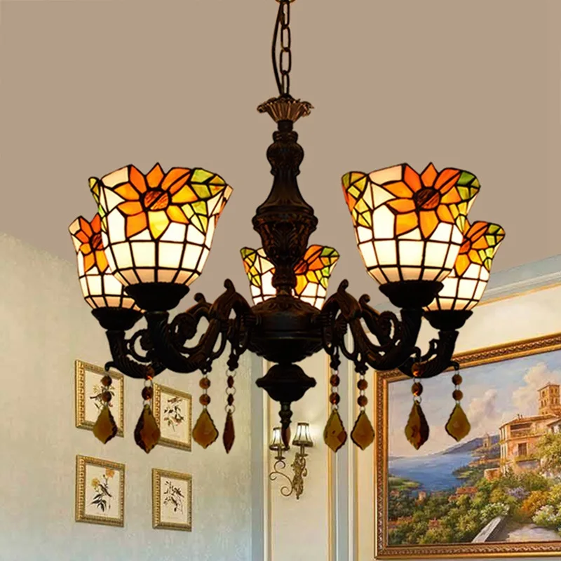 American Tiffany color glass pastoral sunflower bar restaurant crystal decorated 5 chandeliers
American Tiffany color glass pastoral sunflower bar restaurant crystal decorated 5 chandeliers