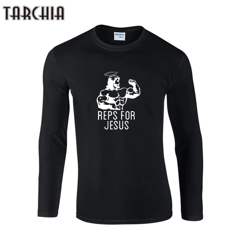 Футболка TARCHIA мужская приталенная с принтом Иисуса хлопок круглый вырез длинный