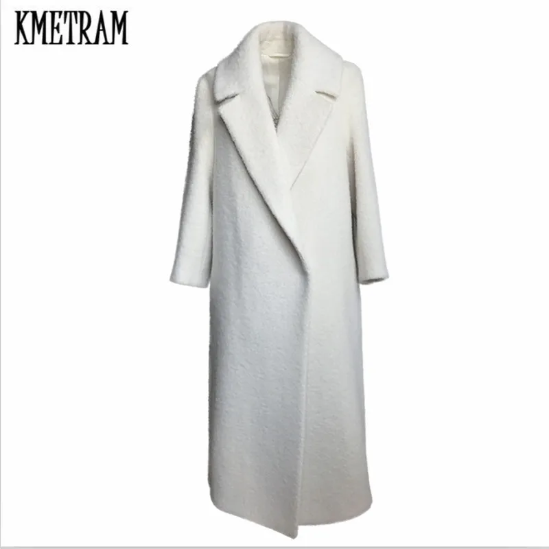 Женское кашемировое шерстяное пальто KMETRAM свободное с отложным воротником