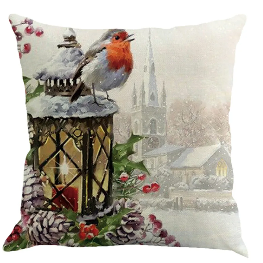 Фото Наволочка в рождественском стиле с птицей и снегом 45х45см - купить