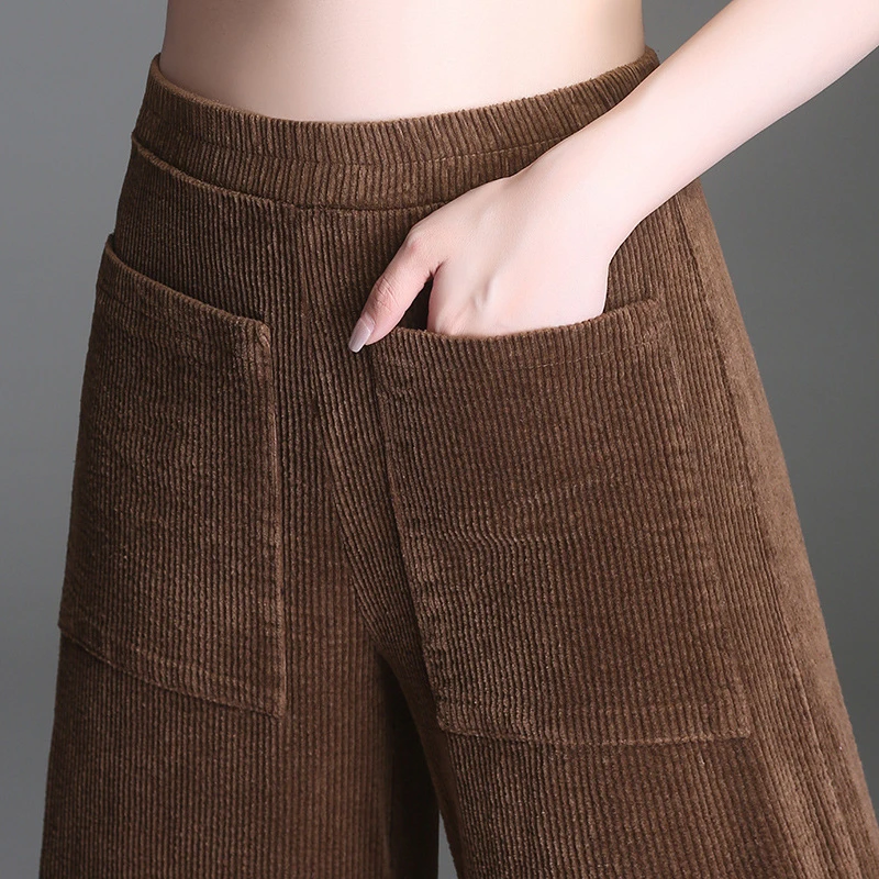 2018 осень зима широкие брюки женские с высокой талией вельветовые свободные