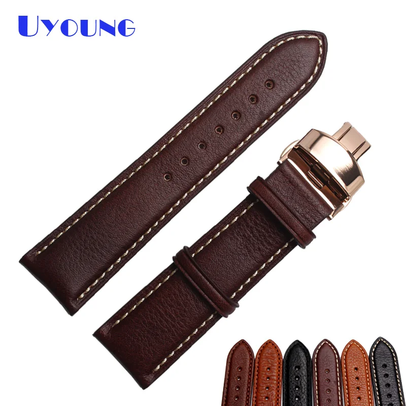18mm 20mm 22mm 24mm Quality Genuine Leather Watchband mens leather bracelet accessories black watch belt | Наручные часы