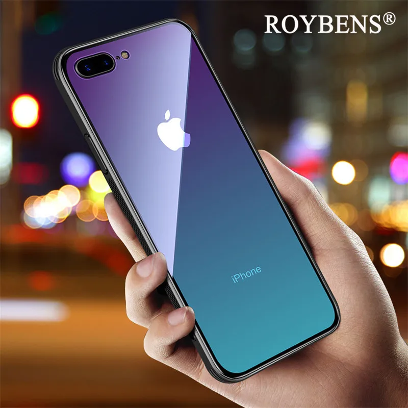 Роскошные закаленное Стекло чехол для iPhone XS XR 7 8 Мягкие TPU рамка Градиент Цвет