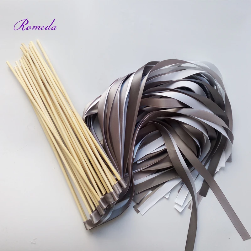 New Arrived 50pcs/lot sliver and white stain Wedding Ribbon Wands stick without Bells for wedding decoration
New Arrived 50pcs/lot sliver and white stain Wedding Ribbon Wands stick without Bells for wedding decoration