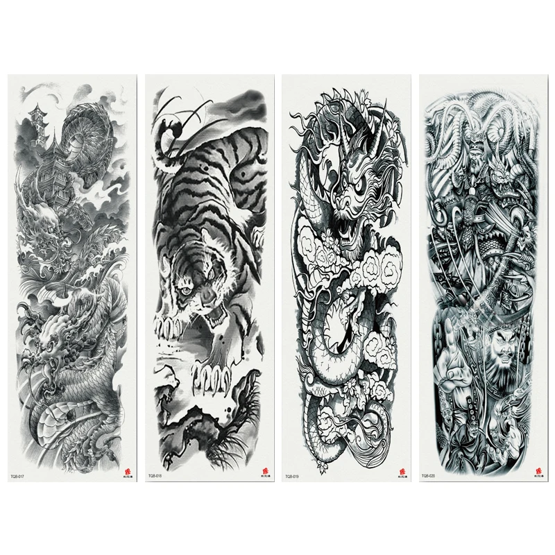 1PC Tattoo Tiger Dragon Skeleton Black Temporary Stickers For Men Women Full Body Art Arm 170*480CM | Красота и здоровье