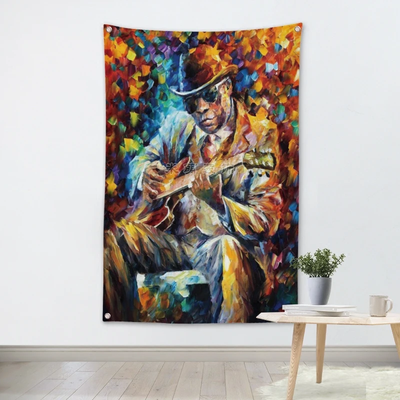 

Guitarist Rock Band Poster Scrolls Oil Painting Bar Cafes Bedroom Home Decoration Tapestry Banners Hanging Art Waterproof Cloth