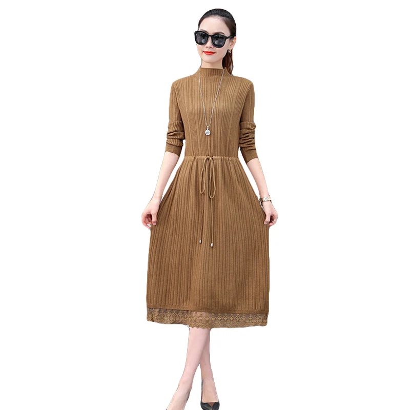 2018 new spring knitting Lace dress Female Medium-long half-high collar Department belt Bottom dress Fashionable slim dress A11
2018 new spring knitting Lace dress Female Medium-long half-high collar Department belt Bottom dress Fashionable slim dress A11