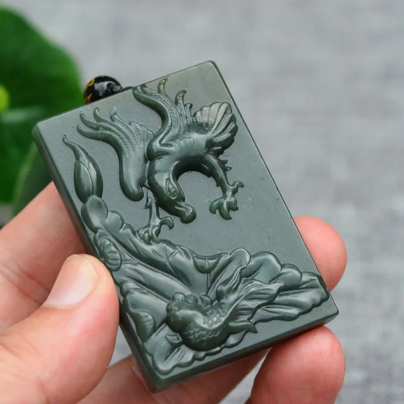 (certificate)Natural Dark Green HETIAN Jades Pendant Carved Eagle and Fish lotus Pendant Necklace Gift for men's Fashion Jewelry
(certificate)Natural Dark Green HETIAN Jades Pendant Carved Eagle and Fish lotus Pendant Necklace Gift for men's Fashion Jewelry
