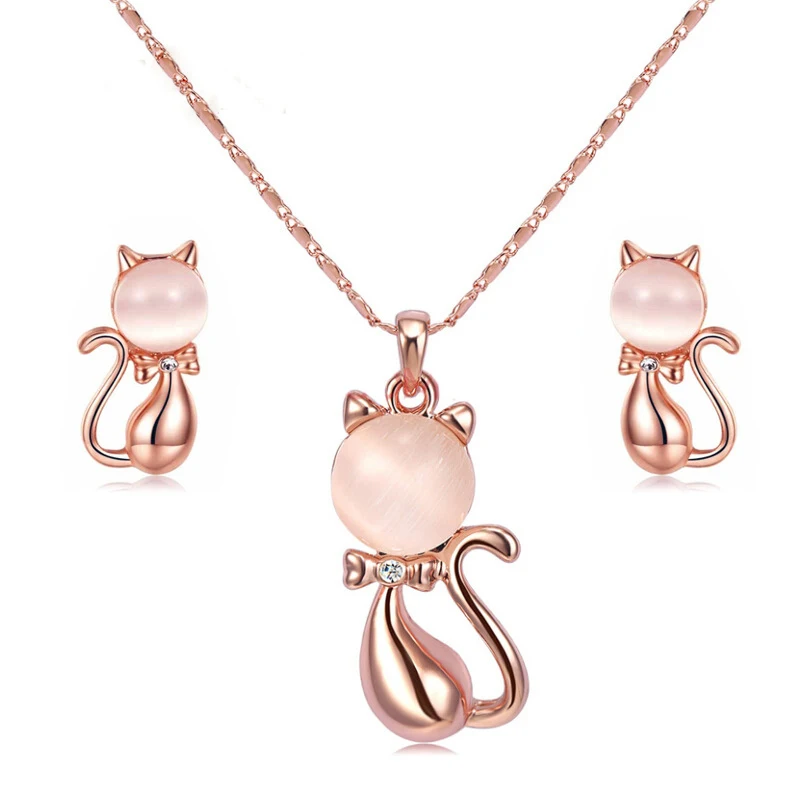Ociki Crystal Necklace and Earrings Opal Jewelry Set Rose Gold Color Cute Cat Animal Fashion for Women Girls Drop Wholesale
Ociki Crystal Necklace and Earrings Opal Jewelry Set Rose Gold Color Cute Cat Animal Fashion for Women Girls Drop Wholesale