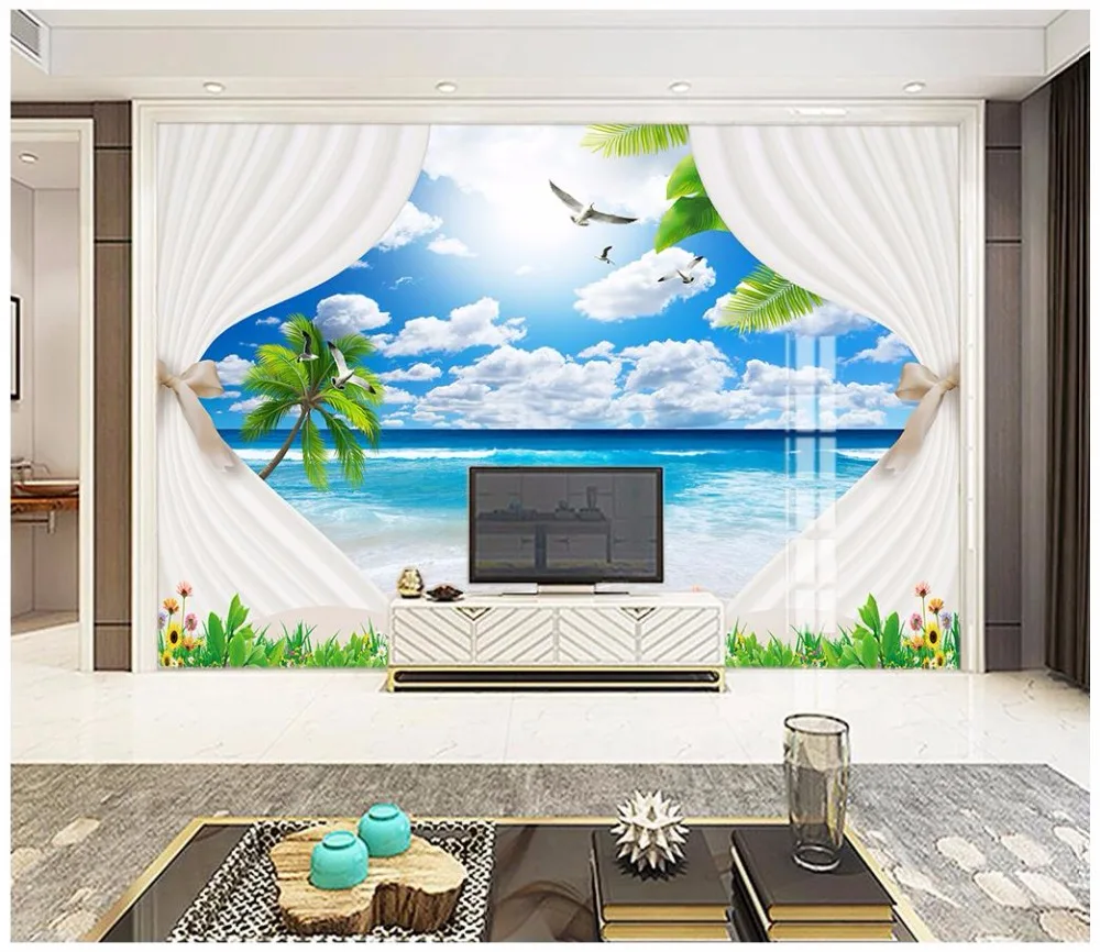 

Пользовательские 3d обои, 3d настенные фрески, обои HD, красивые мечтательные обои с видом на океан, Коко, Пляжный Пейзаж, фон для телевизора, на...