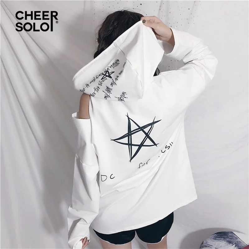 CheerSolo/Осенняя Женская толстовка с буквенным принтом и звездами свитер открытым