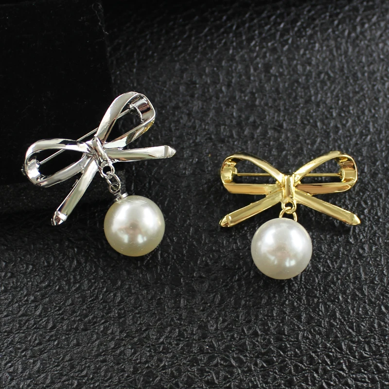 Attractive Classic Bow Brooches Gold And Silver Color Brooch Butterfly Suspended Imitation Pearl For Women Coat Jewelry Pins | Украшения и